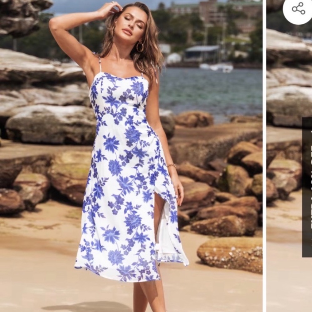 NWT Cupshe Janet Floral Print Tie Strap Dress